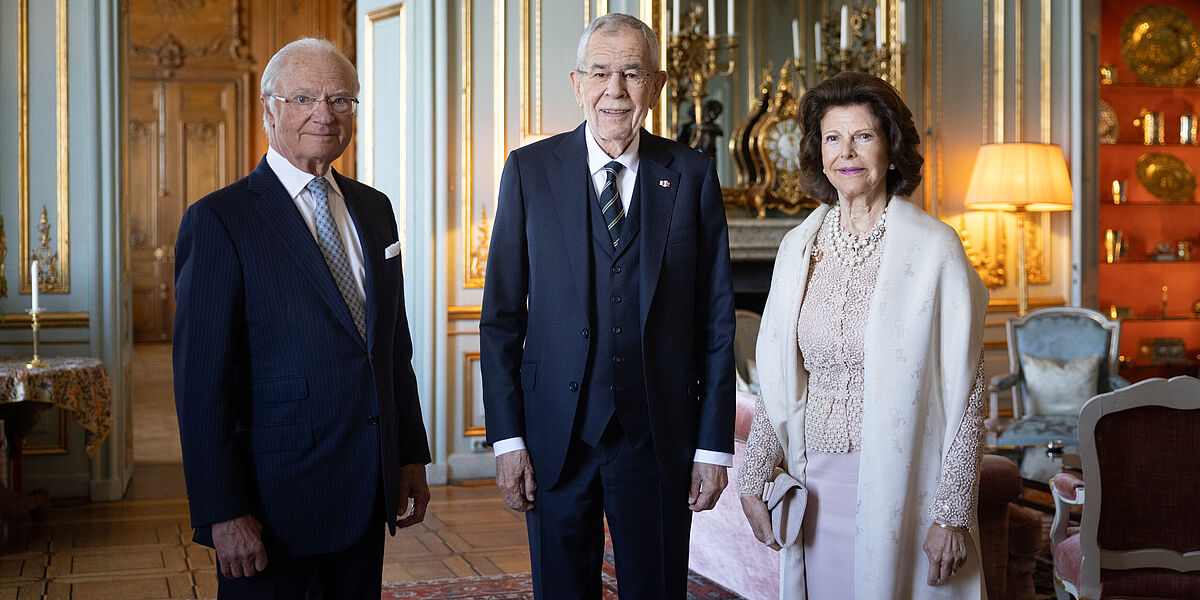 Bundespräsident Alexander Van der Bellen trifft König Carl Gustaf im Königspalast in Schweden