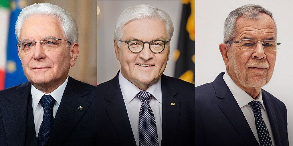 Staatspräsident Sergio Mattarella, Bundespräsident Frank-Walter Steinmeier und Bundespräsident Alexander Van der Bellen 
