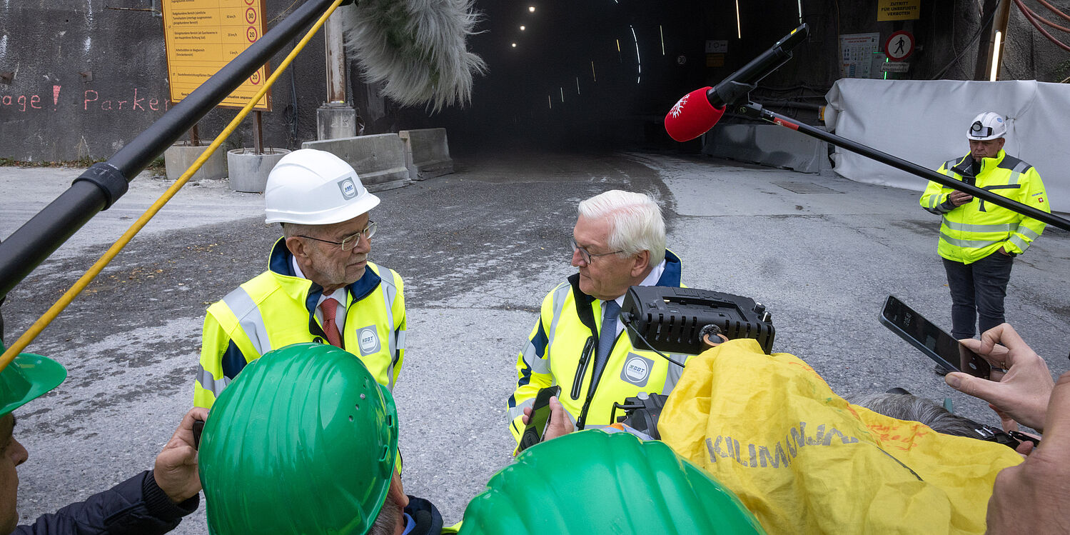 Alexander Van der Bellen und Frank-Walter Steinmeier nach der gemeinsamen Besichtigung des Brennerbasistunnels