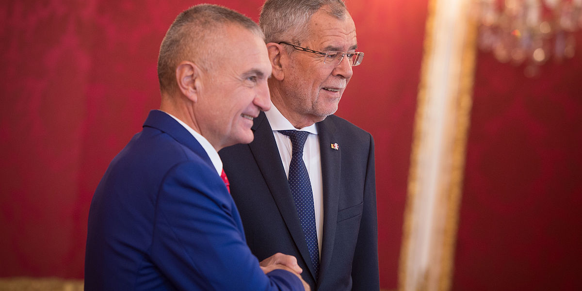 Bundespräsident Alexander Van der Bellen mit dem albanischen Präsidenten Ilir Meta im Maria Theresien-Zimmer