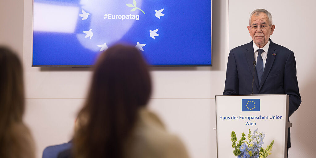 Bundespräsident Alexander Van der Bellen hält anlässlich des Europatages eine Rede im Haus der Europäischen Union.