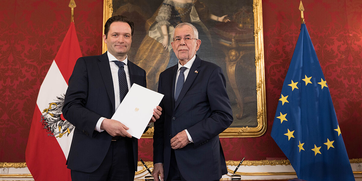 Ernennung und Angelobung von Norbert Totschnig zum Bundesminister für Landwirtschaft, Tourismus und Regionen.