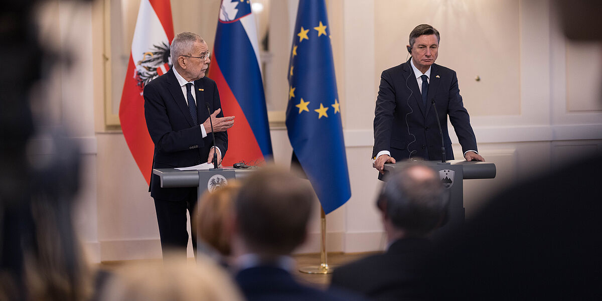 Pressekonferenz mit Amtskollegen Borut Pahor beim Offiziellen Besuch von Bundespräsident Alexander Van der Bellen in der Republik Slowenien. 