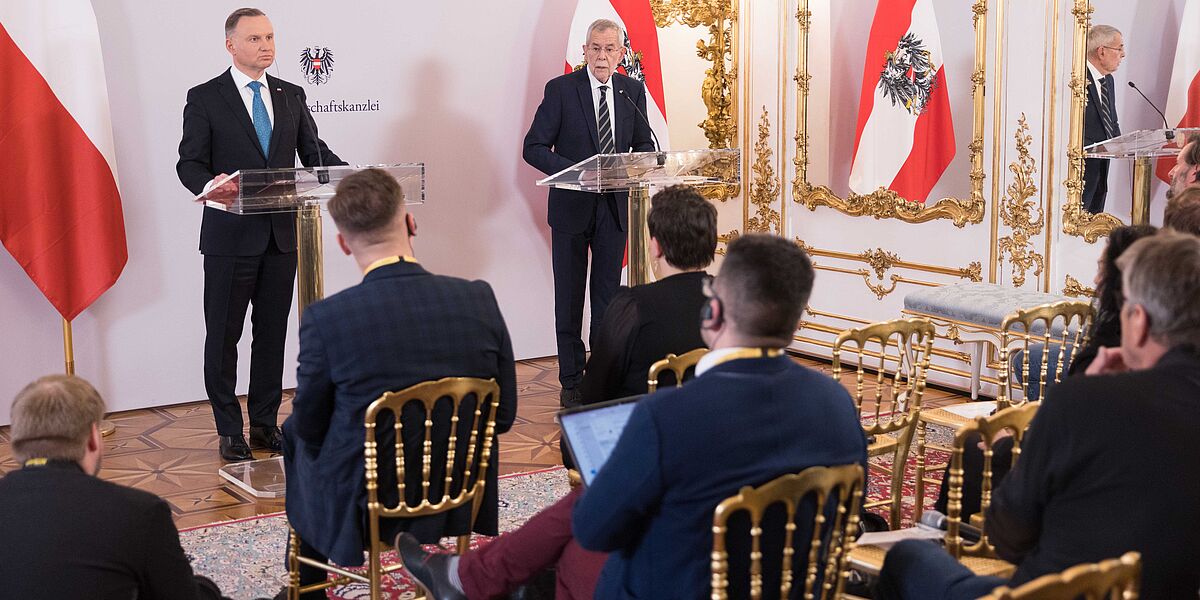 Pressekonferenz des Bundespräsidenten mit dem polnischen Präsident Andrzej Duda in der Präsidentschaftskanzlei in Wien